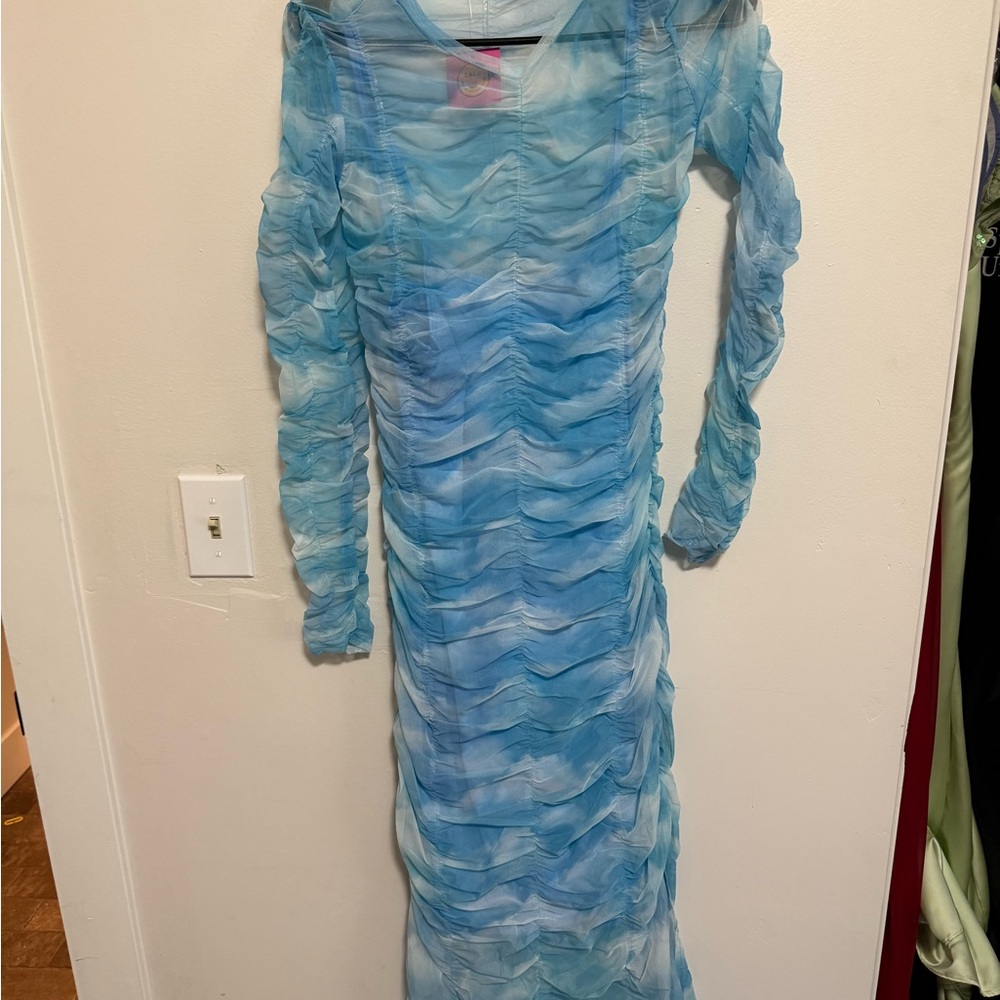 Dressed in LALA Blue Ruched Dress small